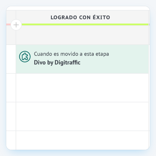 Etapa Logrado con éxito de un embudo de Kommo con la acción Divo by Digitraffic